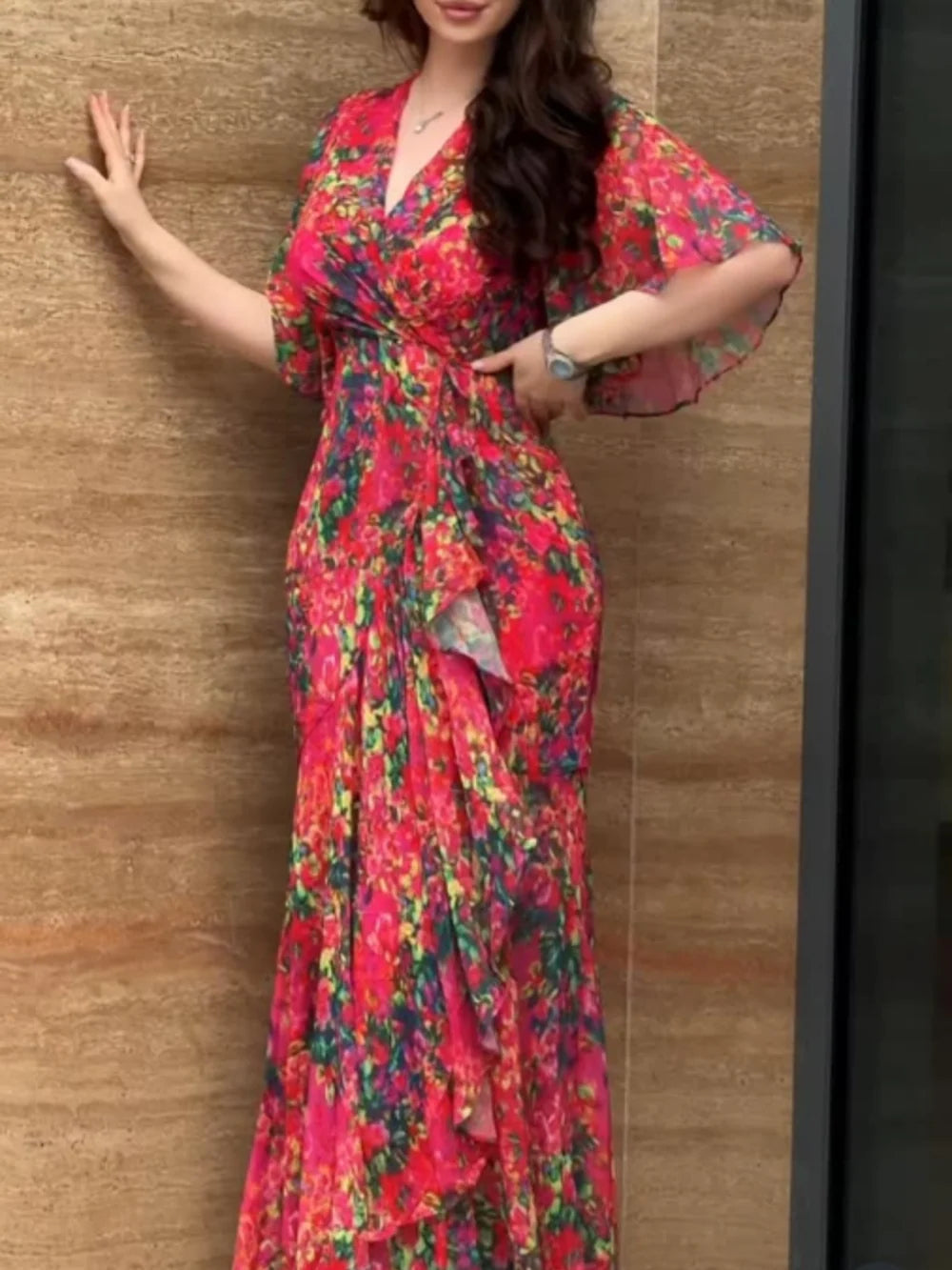 Mariah | Damenkleid Retro Floral Wickel Maxi