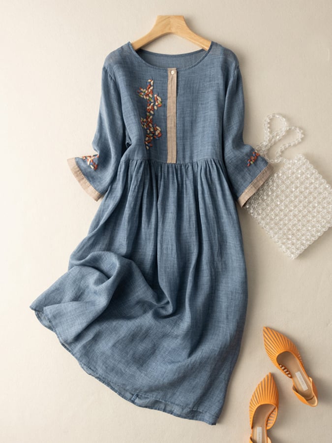 Serafina | Damen Sommer Besticktes Ethnisches Midi Kleid