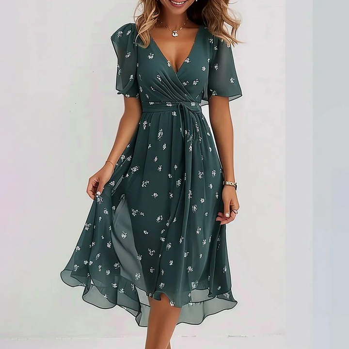 Elodia | Damen Sommerkleid Floral Wickel Midi