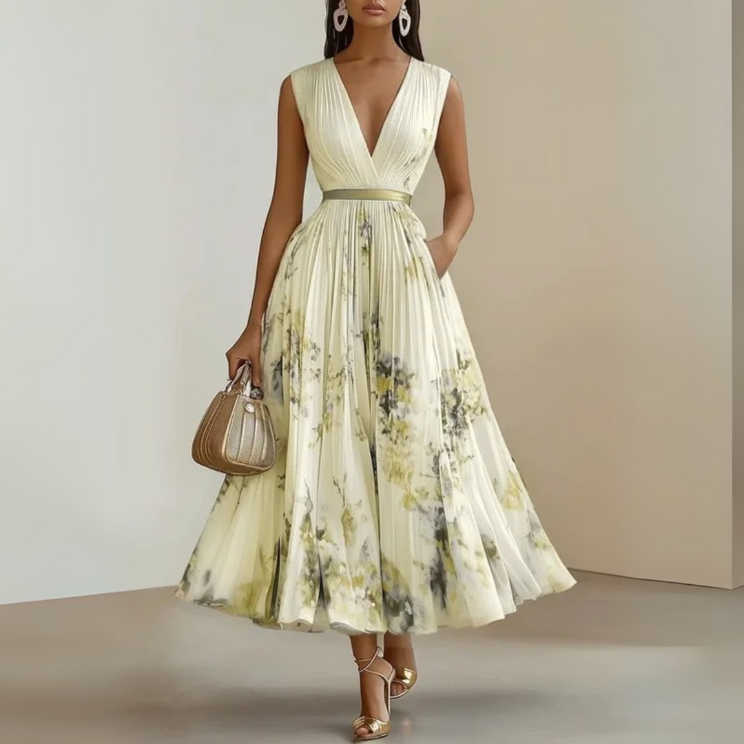 Ottavia | Damen Sommerkleid Plissiert Ärmellos Maxi