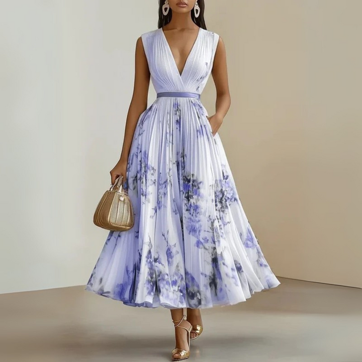 Ottavia | Damen Sommerkleid Plissiert Ärmellos Maxi