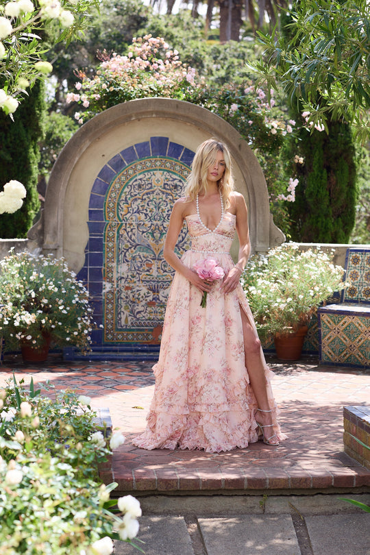 Callie | Damenkleid Spaghettiträger Maxi Volant Saum