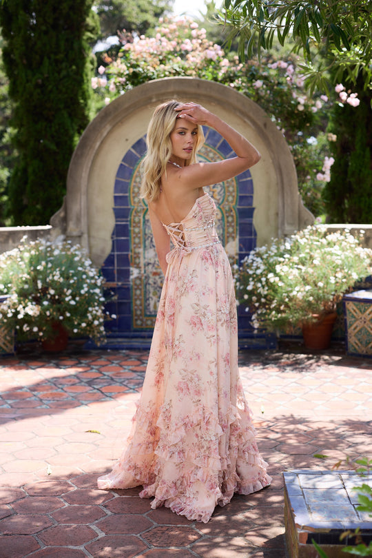 Callie | Damenkleid Spaghettiträger Maxi Volant Saum