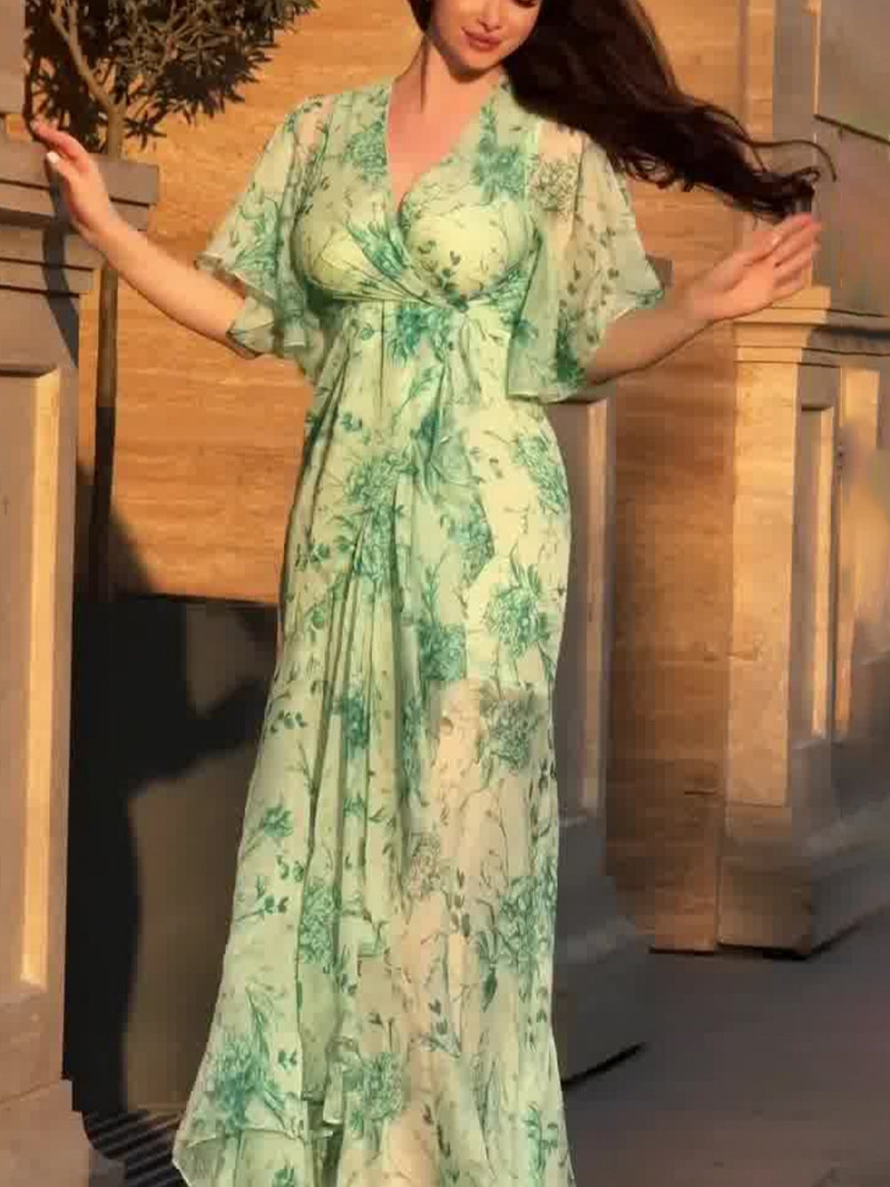 Mariah | Damenkleid Retro Floral Wickel Maxi