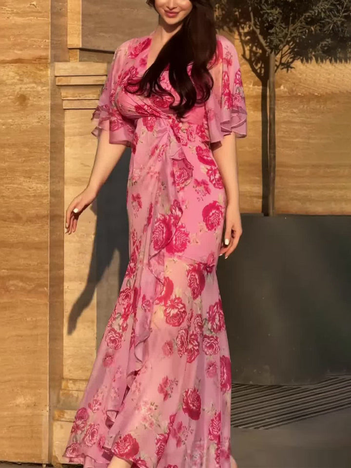 Mariah | Damenkleid Retro Floral Wickel Maxi