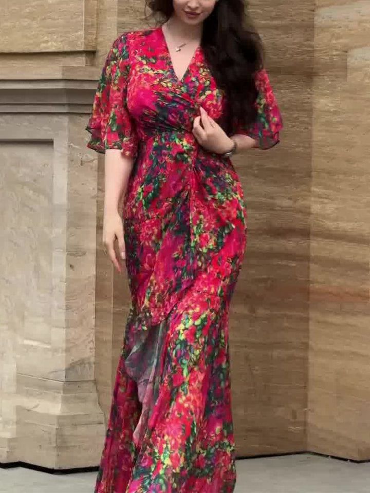 Mariah | Damenkleid Retro Floral Wickel Maxi
