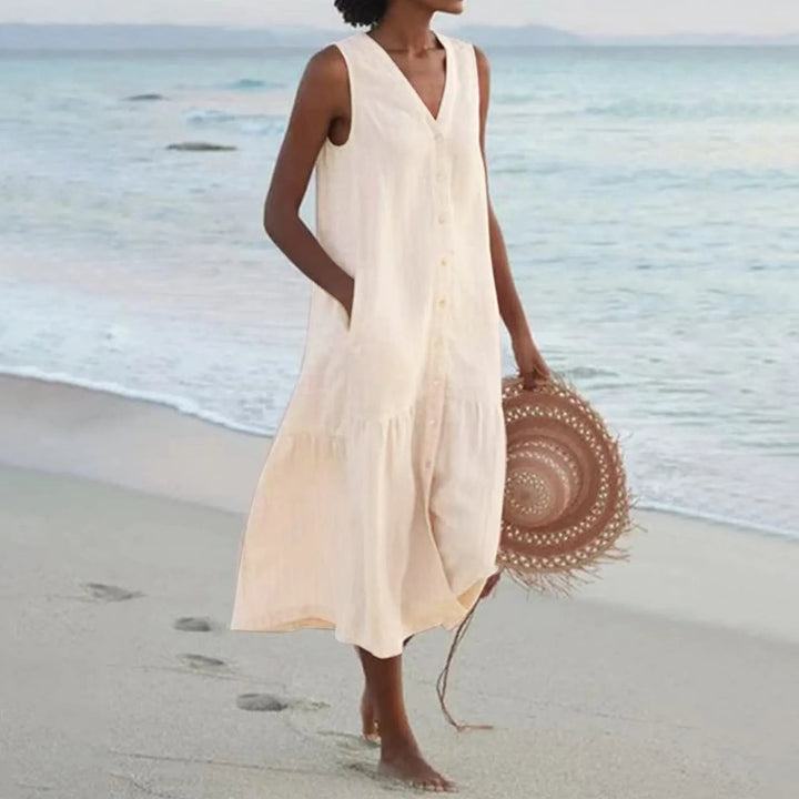 Loredana | Damen Sommer V-Ausschnitt Midi Kleid