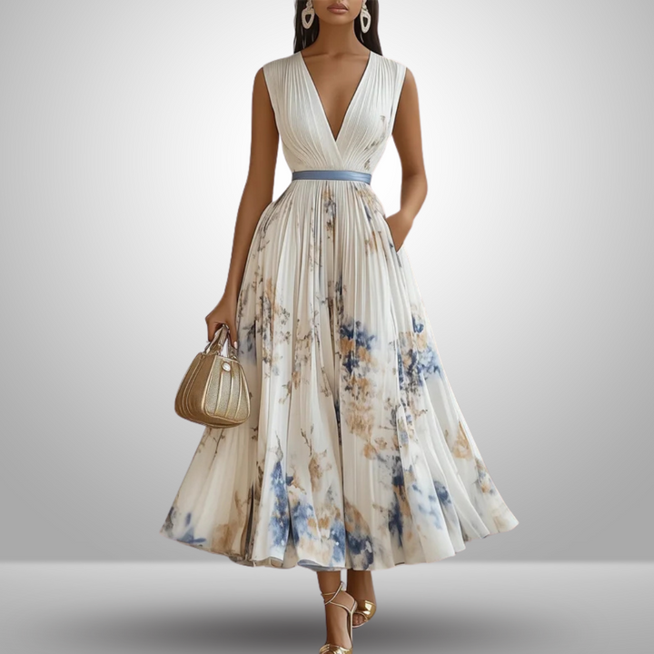 Ottavia | Damen Sommerkleid Plissiert Ärmellos Maxi