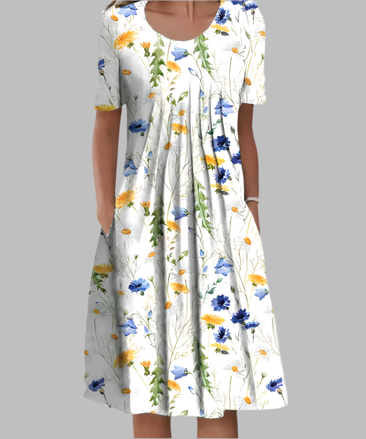 Helen | Damenkleid Bedrucktes Midi Kurzarm