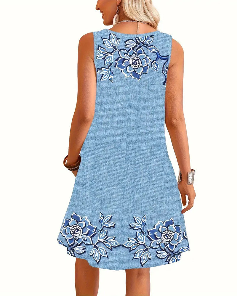 Andrea | Damenkleid Ärmellos Floral Knopfleiste