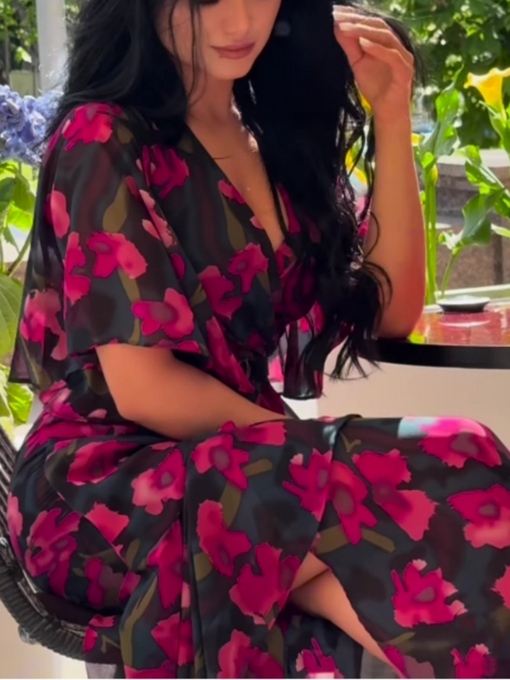 Mariah | Damenkleid Retro Floral Wickel Maxi