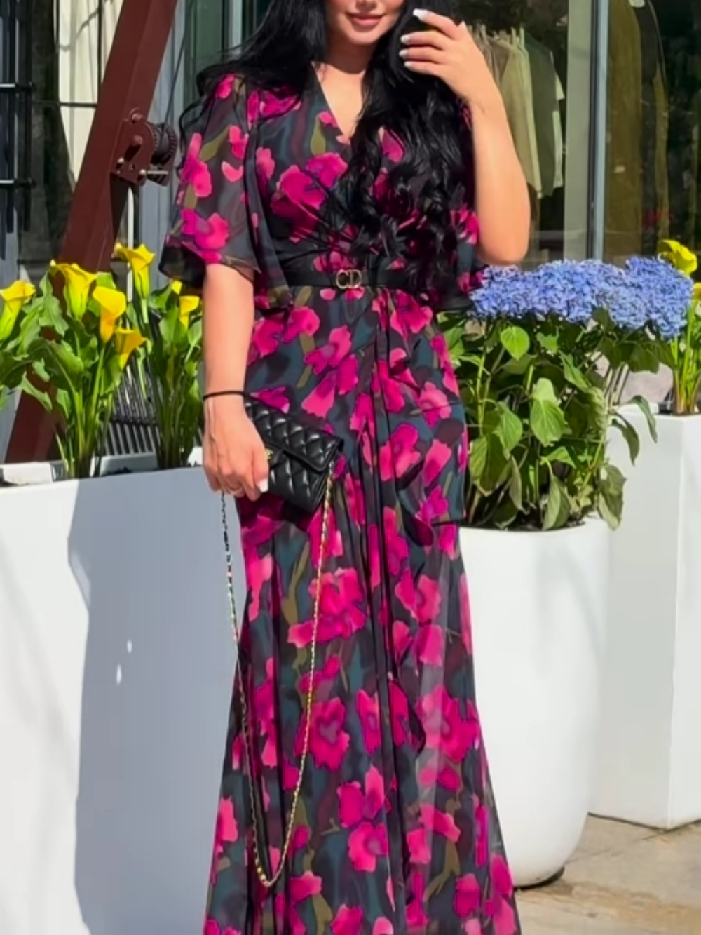 Mariah | Damenkleid Retro Floral Wickel Maxi