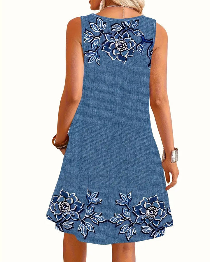 Andrea | Damenkleid Ärmellos Floral Knopfleiste