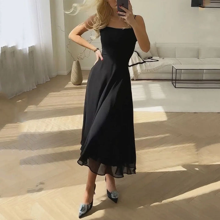 Alessandra | Damen Hochzeitsgast Midi Kleid mit Quadrat-Ausschnitt