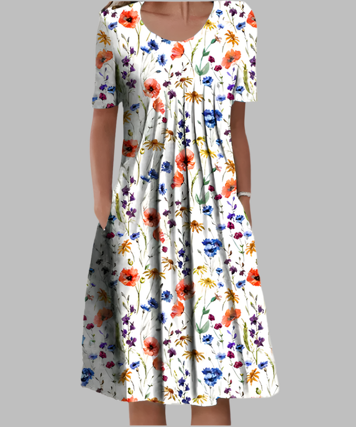 Helen | Damenkleid Bedrucktes Midi Kurzarm