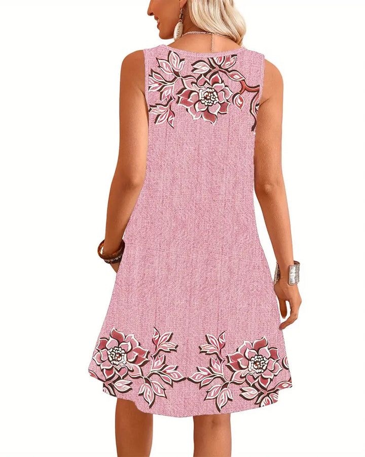 Andrea | Damenkleid Ärmellos Floral Knopfleiste