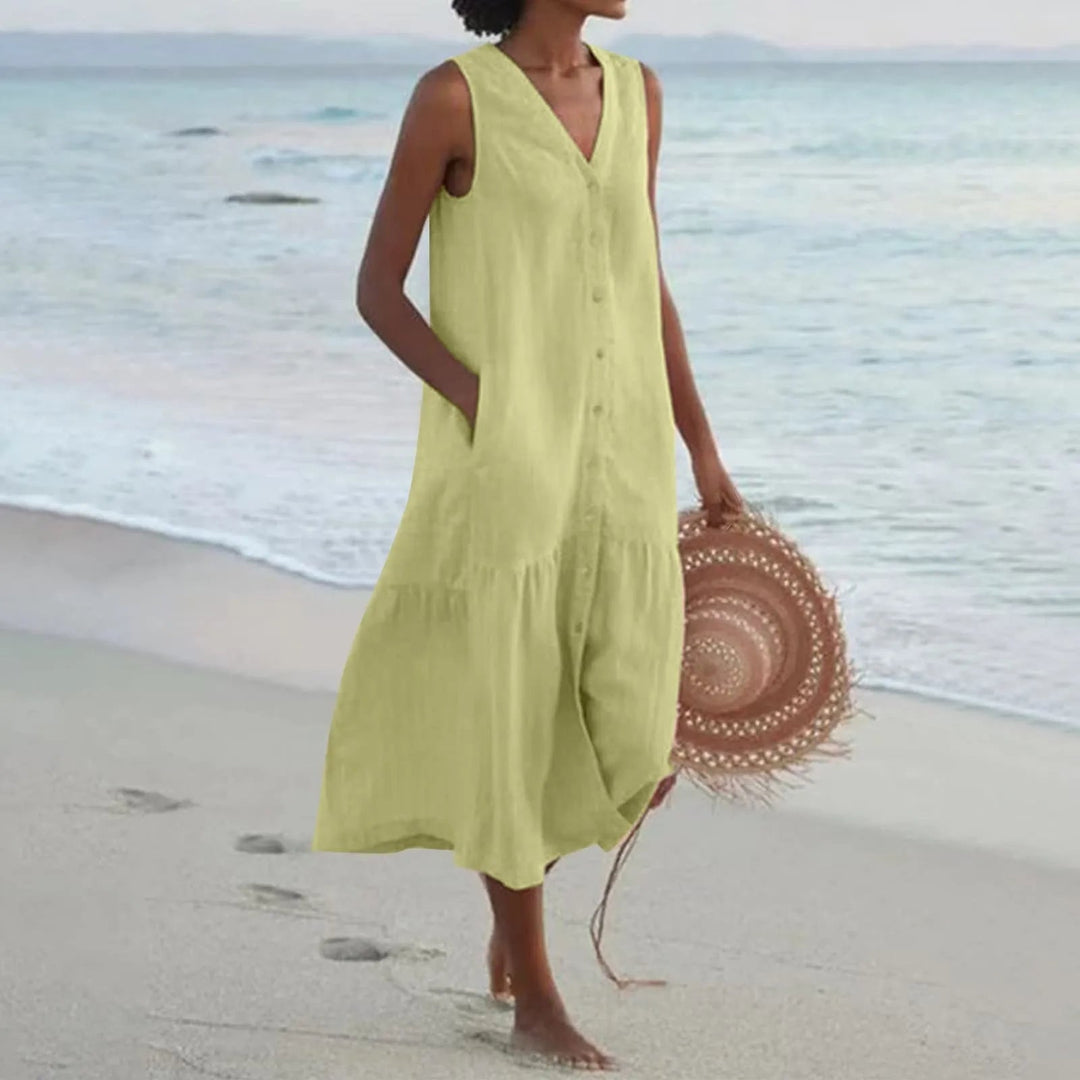 Loredana | Damen Sommer V-Ausschnitt Midi Kleid