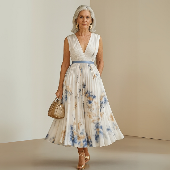 Ottavia | Damen Sommerkleid Plissiert Ärmellos Maxi