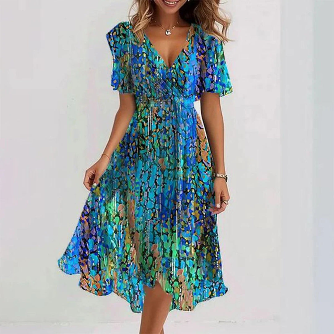 Elodia | Damen Sommerkleid Floral Wickel Midi