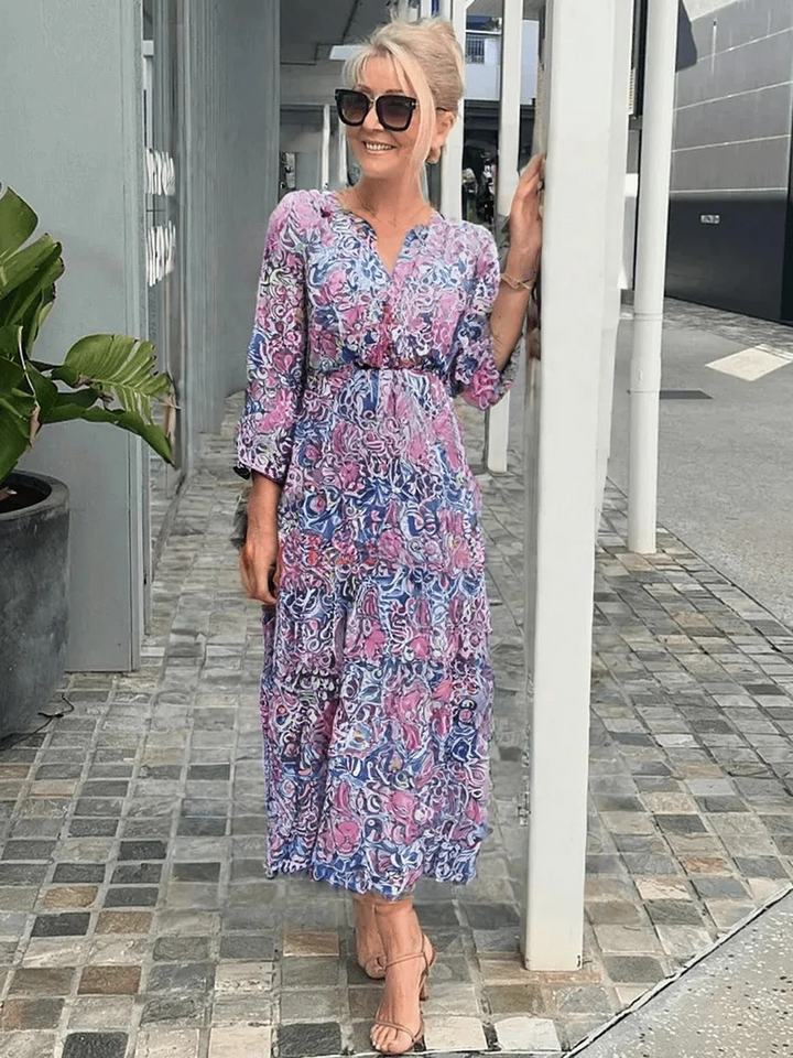 Althea | Eleganter Fluss Blumen Kleid