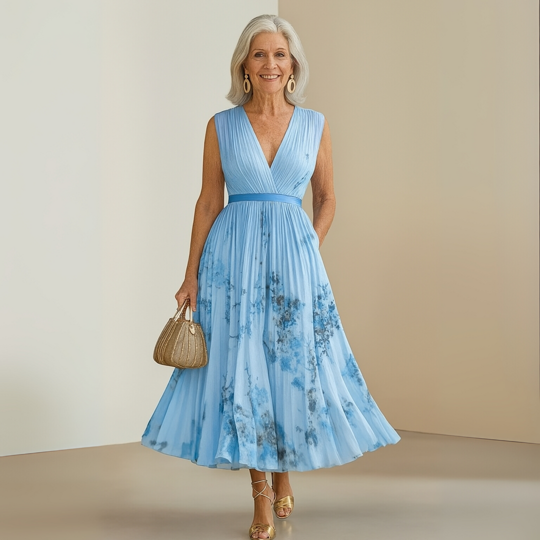 Ottavia | Damen Sommerkleid Plissiert Ärmellos Maxi