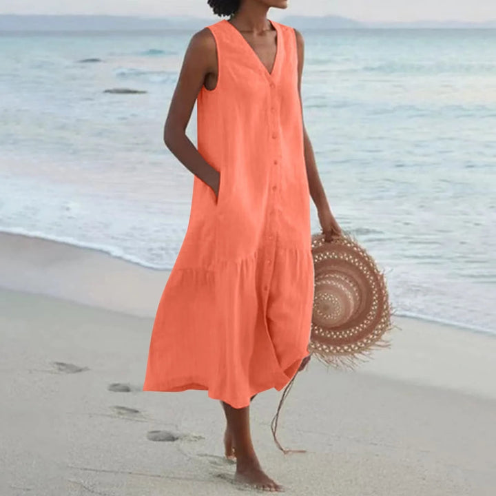 Loredana | Damen Sommer V-Ausschnitt Midi Kleid