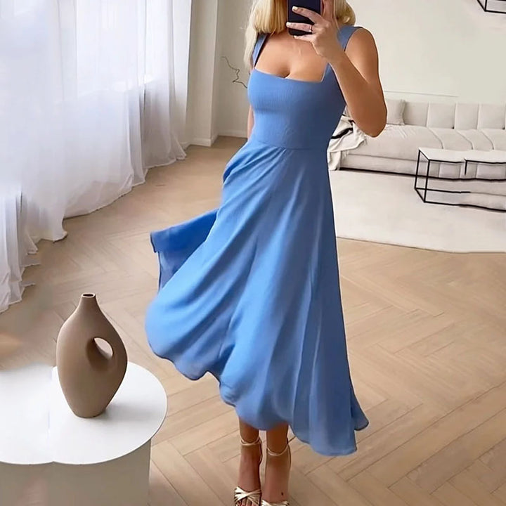 Alessandra | Damen Hochzeitsgast Midi Kleid mit Quadrat-Ausschnitt