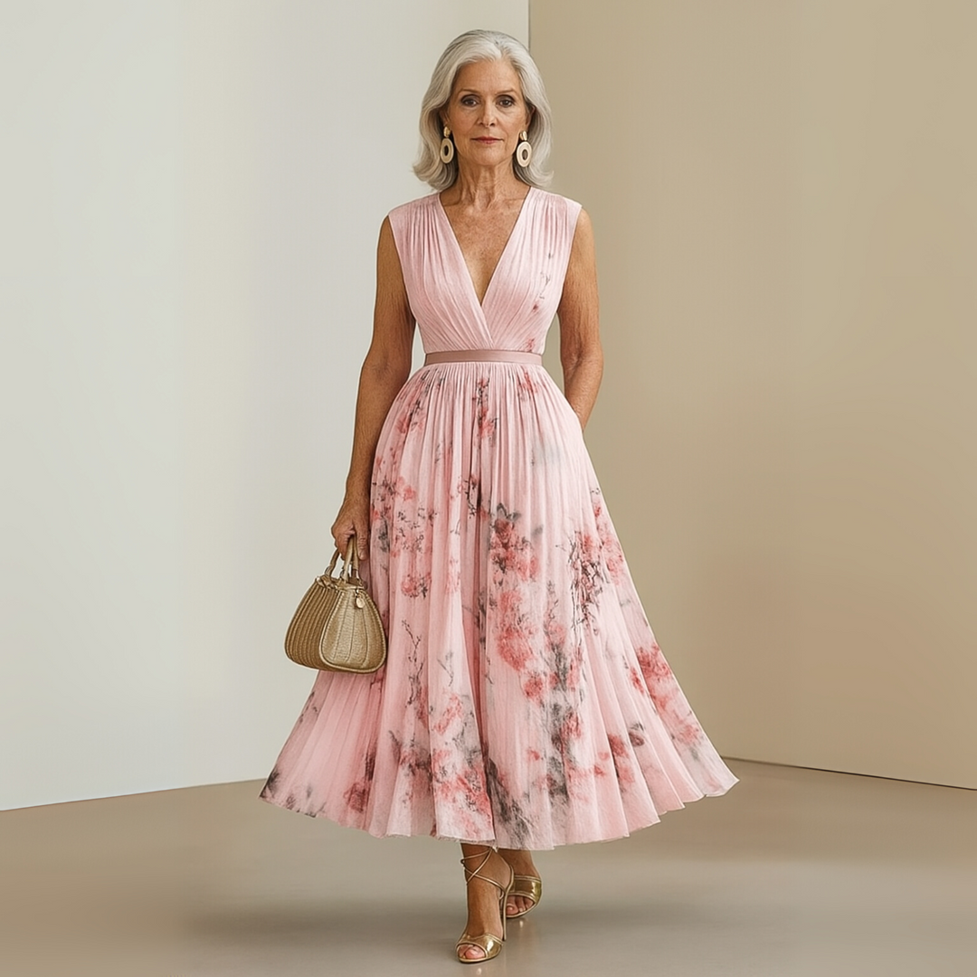 Ottavia | Damen Sommerkleid Plissiert Ärmellos Maxi