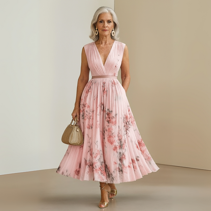 Ottavia | Damen Sommerkleid Plissiert Ärmellos Maxi