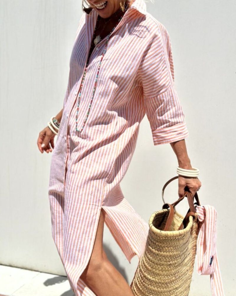 Livia | Damen Zeitlos Gestreiftes Sommer Hemdblusen Kleid