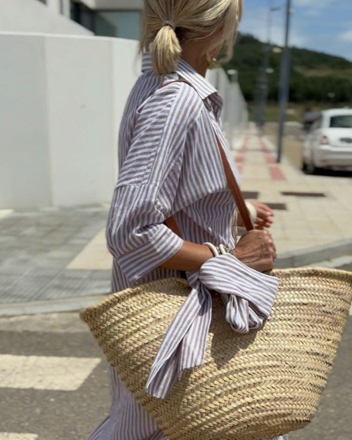 Livia | Damen Zeitlos Gestreiftes Sommer Hemdblusen Kleid