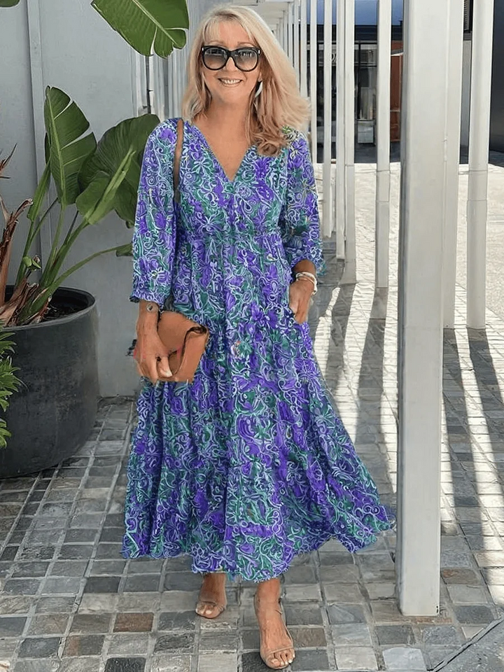 Althea | Eleganter Fluss Blumen Kleid