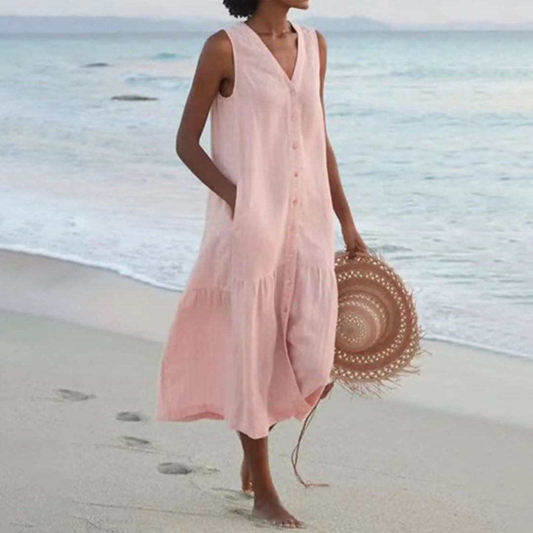 Loredana | Damen Sommer V-Ausschnitt Midi Kleid