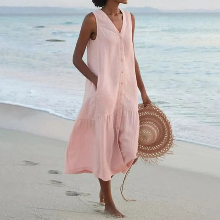 Loredana | Damen Sommer V-Ausschnitt Midi Kleid