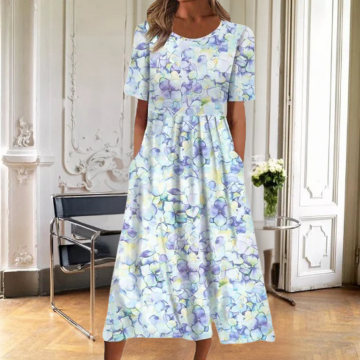 Margaret | Damenkleid Floral Midi Kurzarm