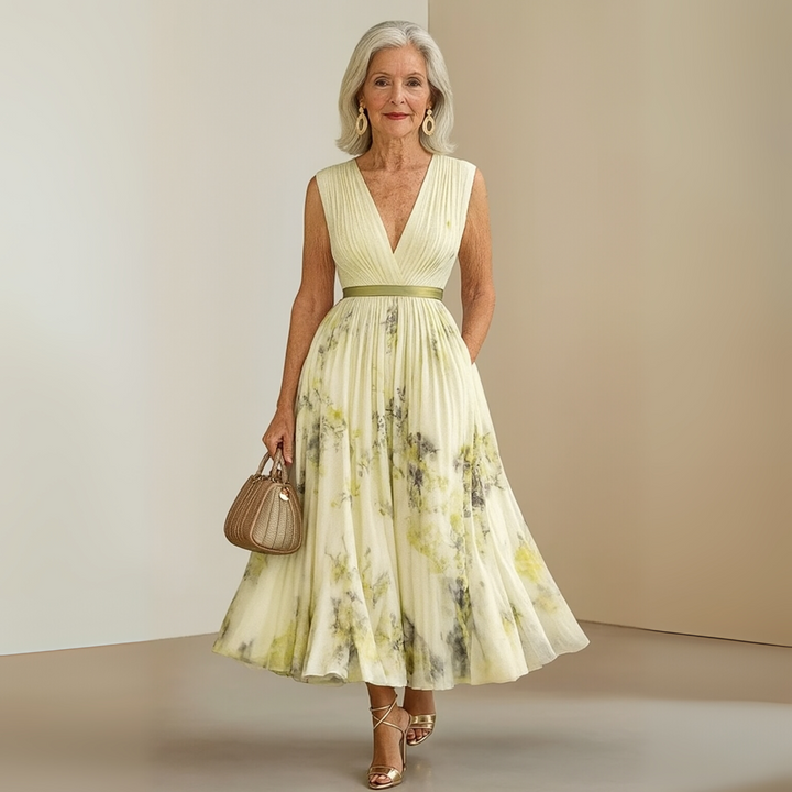 Ottavia | Damen Sommerkleid Plissiert Ärmellos Maxi