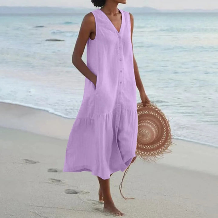Loredana | Damen Sommer V-Ausschnitt Midi Kleid