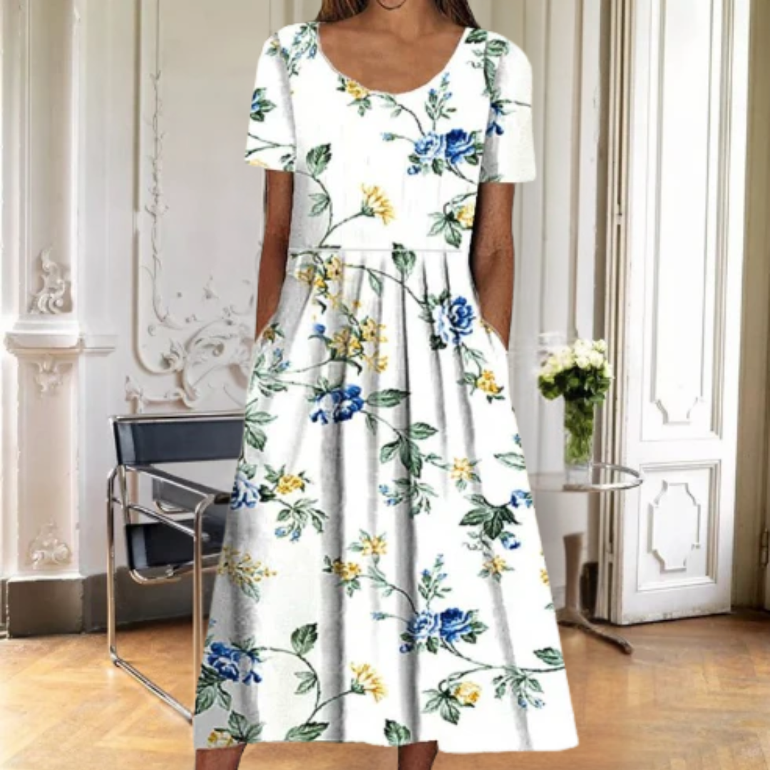 Margaret | Damenkleid Floral Midi Kurzarm