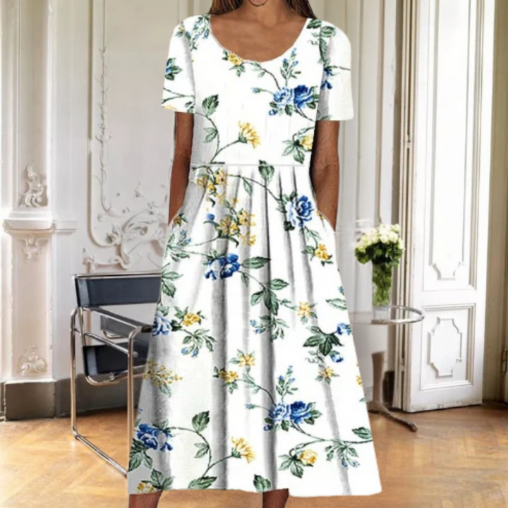 Margaret | Damenkleid Floral Midi Kurzarm