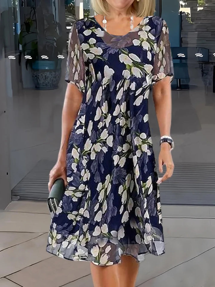 Elisa | Damenkleid Rundhals Kurzarm Midi