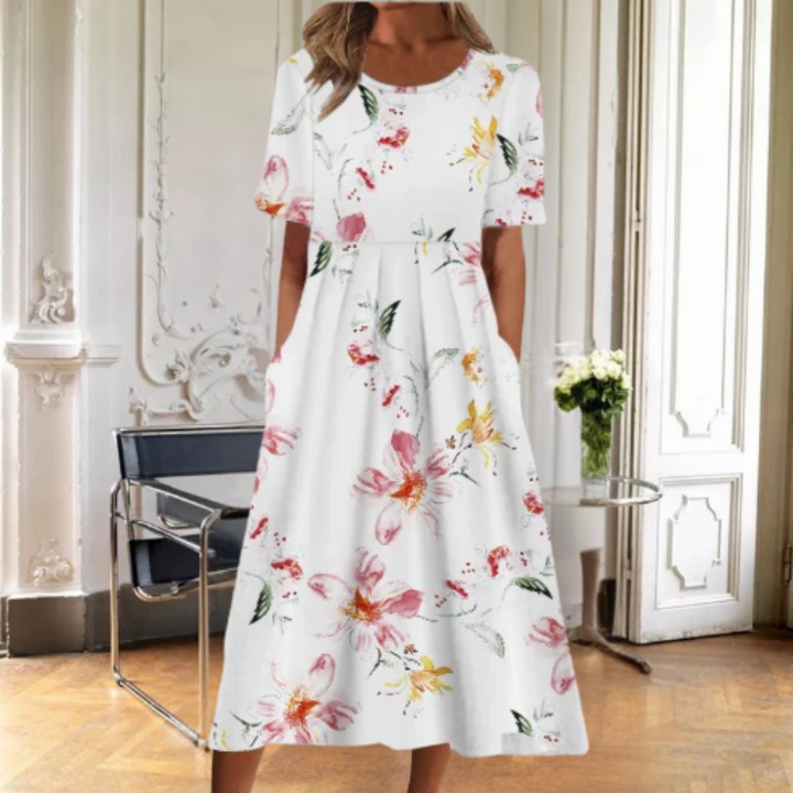 Margaret | Damenkleid Floral Midi Kurzarm