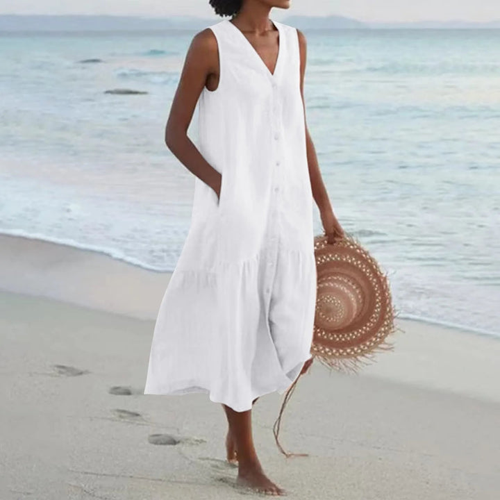 Loredana | Damen Sommer V-Ausschnitt Midi Kleid