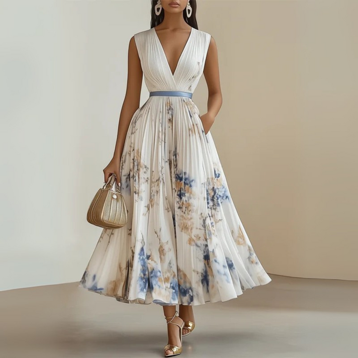 Ottavia | Damen Sommerkleid Plissiert Ärmellos Maxi