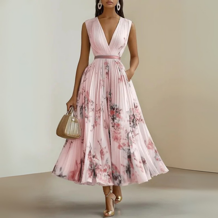 Ottavia | Damen Sommerkleid Plissiert Ärmellos Maxi