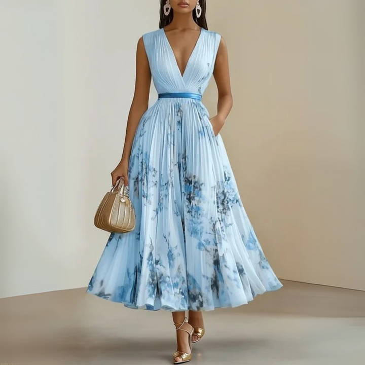 Ottavia | Damen Sommerkleid Plissiert Ärmellos Maxi