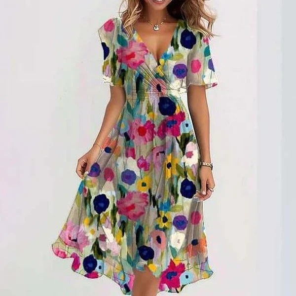 Elodia | Damen Sommerkleid Floral Wickel Midi