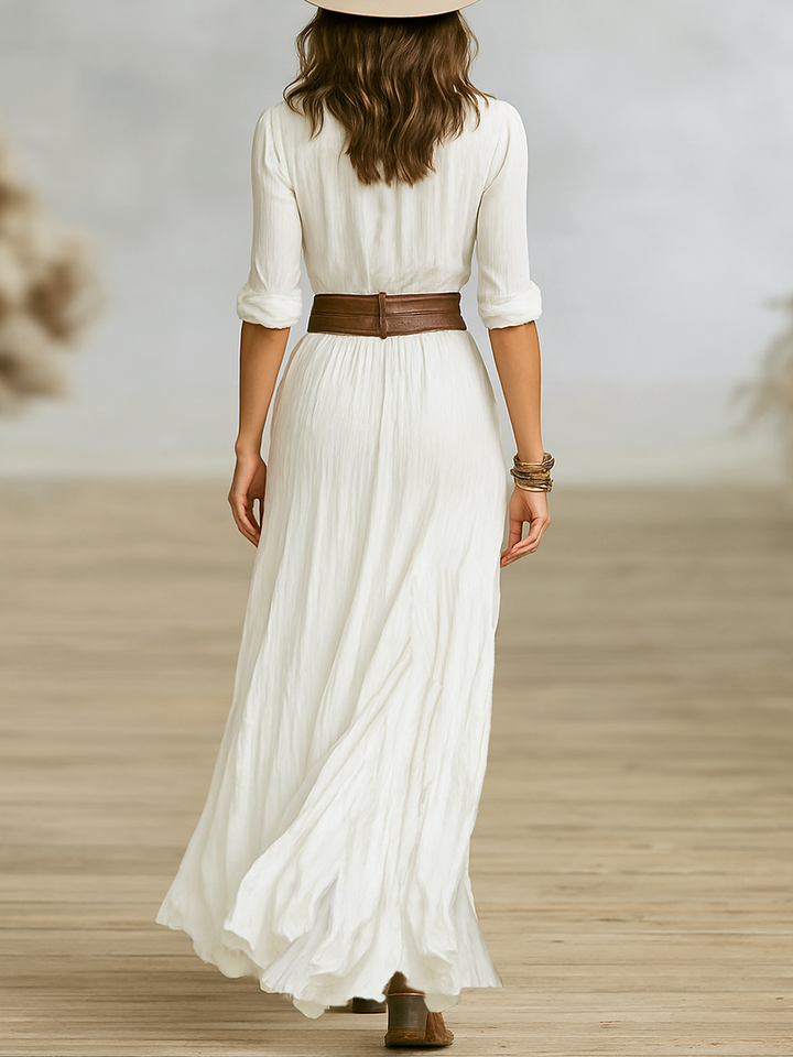 Maravella | Damen Kleid mit Knopfleiste und Gürtel Maxi