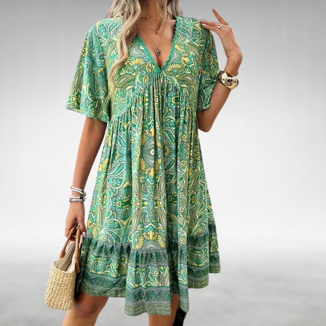 Emanuela | Damen Sommer Boho Paisley Mini Kleid