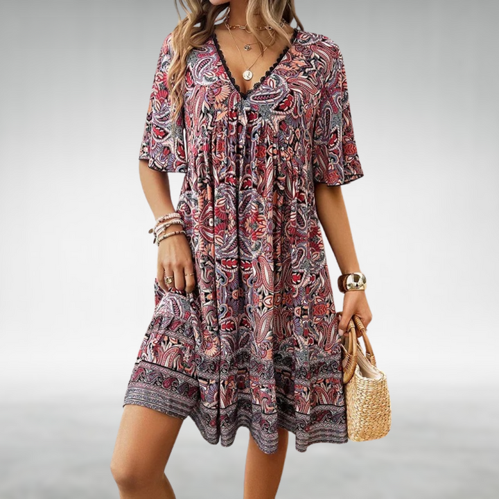 Emanuela | Damen Sommer Boho Paisley Mini Kleid