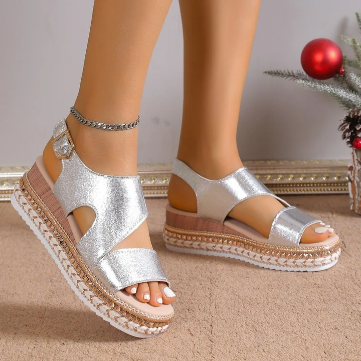 Lyssa | Sandalen für Damen Plateau Offene Spitze Knöchelriemen